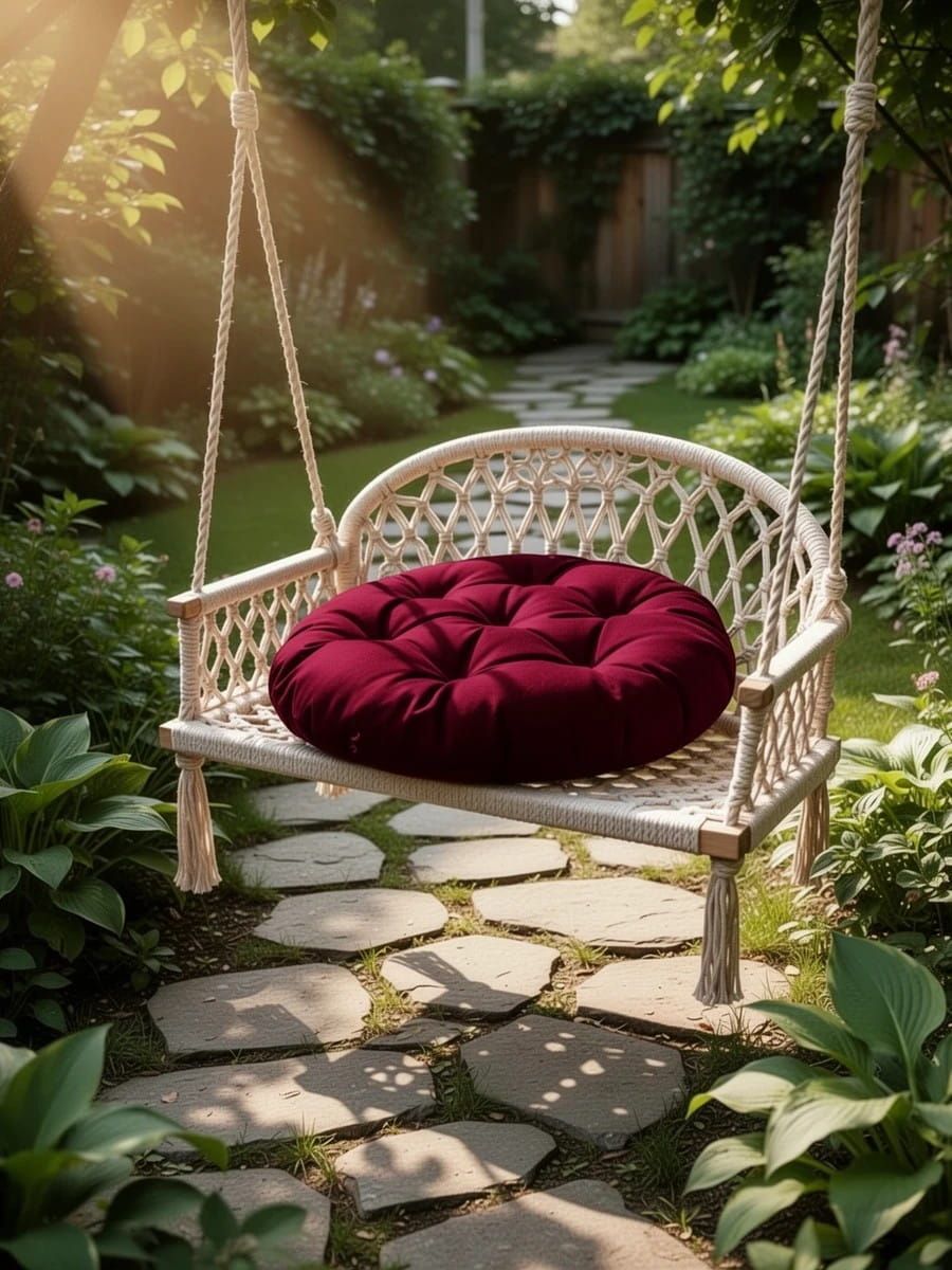 снимок Подушка для садовых качелей ЛОФТ бордовая 60х60 см от магазина BIO-TEXTILES ОПТ